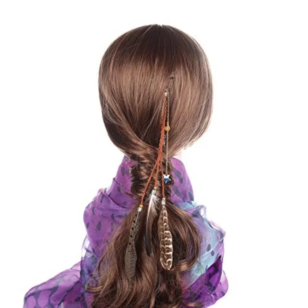 Handmade Bohemian Feather Hair Extension Clip with Beads & Chains